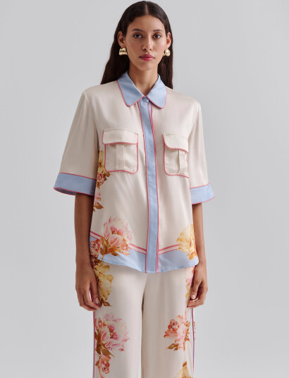 Malina Pam Short Sleeve Satin Shirt - Cream - 36