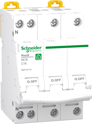 Schneider Electric Resi9 Automatsikring XP MCB 3P+NC 16A 6kA, 54 mm, R9P19716 white 54 x 81 x 73.5 mm