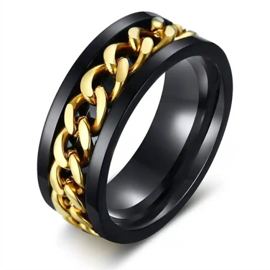 Gylden chain menns ring svart belagt