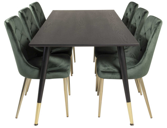 Venture Design Dipp & Velvet spisegruppe Svart/grønn 6 st stoler & bord 180 x 90 cm