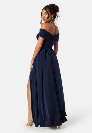 Goddiva Bardot Rouched Maxi Split Dress Goddiva Bardot Rouched Maxi Split Dress