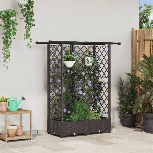 vidaXL Hevet Bed med Trellis og Tak Brun 124 x 40 x 121 cm PP