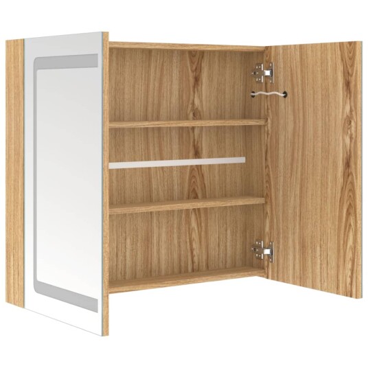 vidaXL LED-speilskap til bad eik 80x12x68 cm