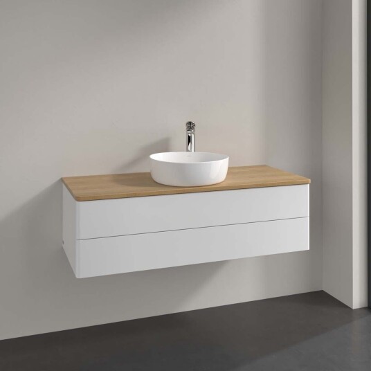 Villeroy & Boch  Antao Servantskap med 2 skuffer 120x50x36 cm u/lys Hvit Blank/Eik