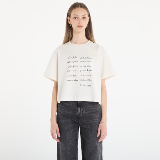 Calvin Klein Jeans Ss Cropped Boxy Graphic Tee Cream XS