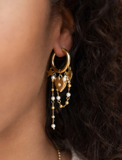 My Jewellery Earrings Heart Pearl String Gold ONE SIZE My Jewellery Earrings Heart Pearl String Gold ONE SIZE