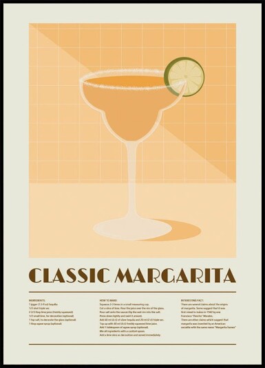 Classic Margarita Cocktail Recipe Art Plakat Plakat / 21x30cm