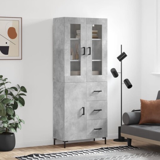 vidaXL Highboard betong grå 69,5x34x180 cm konstruert tre 8720845478919