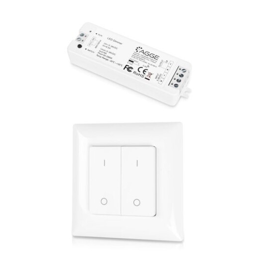 Driver for LED stripe AGGE Single Colour Controller RF 2,4 GHz Driver + Fjernkontroll Dimming 4 key Panel Driver for LED stripe AGGE Single Colour Controller RF 2,4 GHz Driver + Fjernkontroll Dimming 4 key Panel