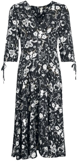 Hell Bunny Goth Lang kjole Star Sign Maxi Dress XS til 4XL Damer svart-grå-hvit