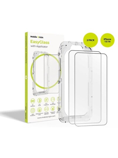Mobile Origin EasyGlass with Applicator iPhone 15/16 2 pack