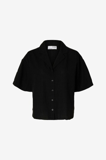 Selected Femme Linskjorte slfLuisa 2/4 Linen Blend Revers Svart