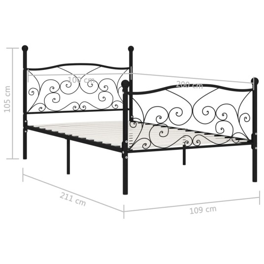 vidaXL Sengeramme med spilebase svart metall 100x200 cm