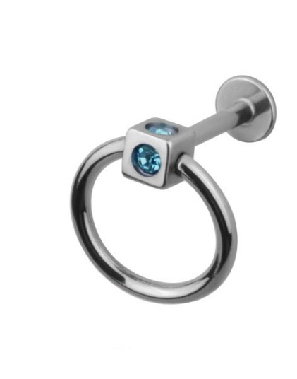 Labret m/Firkantet Kule & Blå Stener Strl 1.2 x 8 mm med 3 mm kule