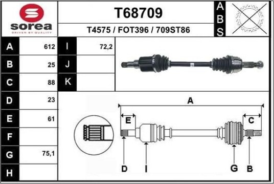 EAI T68709 Drivaksel EAI T68709 Drivaksel
