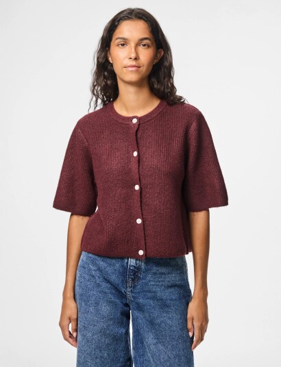 Pieces Pcsilly Ss O Neck Knit Cardigan Noos Bc Burgundy XS