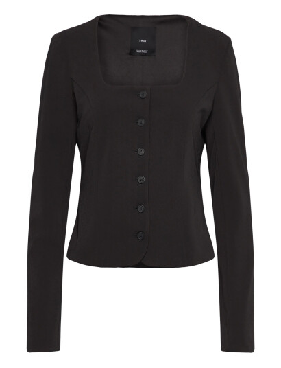 Mango Tailored Cropped Suit Jacket - Black - XL