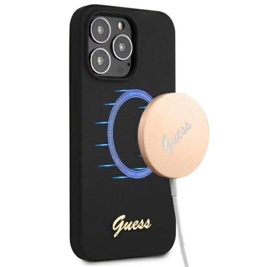 Dėklas Guess Guhmp13xlslmgbk Iphone 13 Pro Max 6,7" Juodas/Juodas Hardcase Silikonskript Gold Logo Magsafe