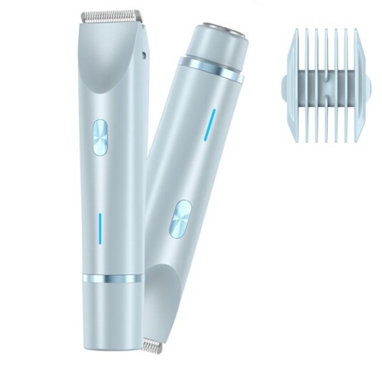 2-i-1 Bikini Trimmer Elektrisk Barbermaskin for Kvinner, Vanntett Hårfjerning, Barbering Ben Armer Armhuler Ansikt, Doble Hoder, Type-C Blå{ROG}