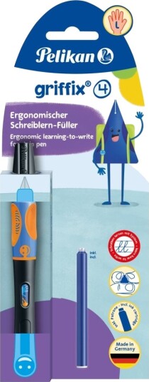 Pelikan Griffix, Svart, Patronpåfyllingssystem, Blå, Plast, Rustfritt Stål, Venstrehendt
