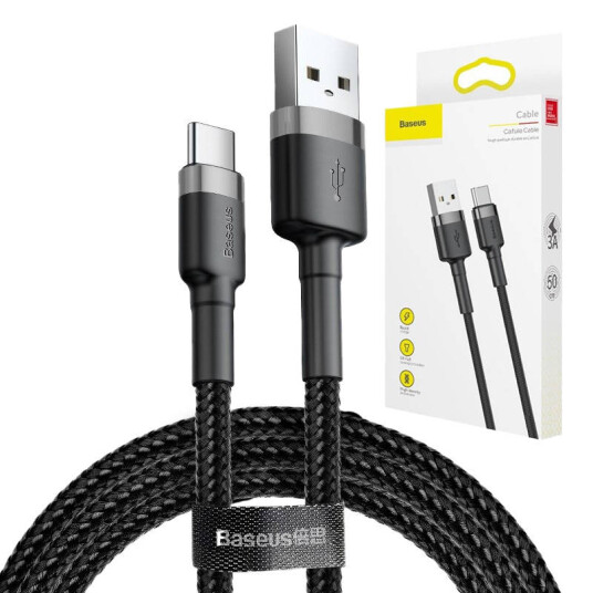 Baseus Cafule USB-C kabel 3m 2A USB 3.0 Grå-Svart Baseus Cafule USB-C kabel 3m 2A USB 3.0 Grå-Svart