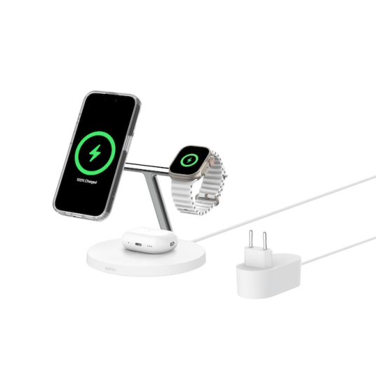 Belkin BoostCharge Pro 3-i-1 Qi2 15W Trådløs Lader Hvit