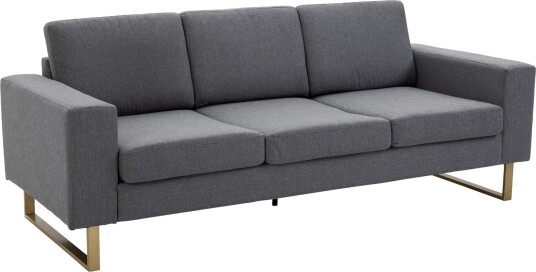 Polstret sofa 3 seters sofa stoff sofa sitteplasser TV lenestol pute armlen lin mørkegrå 200 x 82 x 78 cm