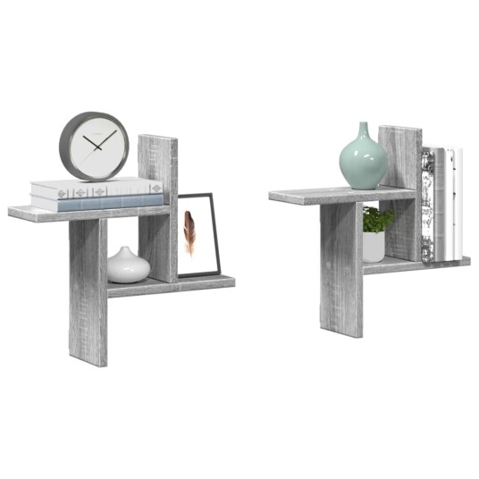 Vegghyller 2 stk grå sonoma 38x12x38 cm konstruert tre 8721158361158 Vegghyller 2 stk grå sonoma 38x12x38 cm konstruert tre 8721158361158