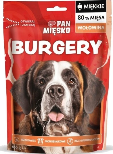 Pan Miesko Voksen Hundegodbit Burgery Storfekjøtt 100 G