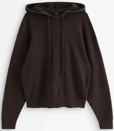 Lindex Fine Knit Hoodie DARK BROWN XS