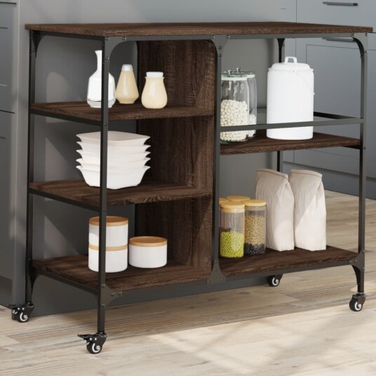 Kjøkkentralle brun eik 100x45x89,5 cm konstruert tre 842385 Kjøkkentralle brun eik 100x45x89,5 cm konstruert tre 842385
