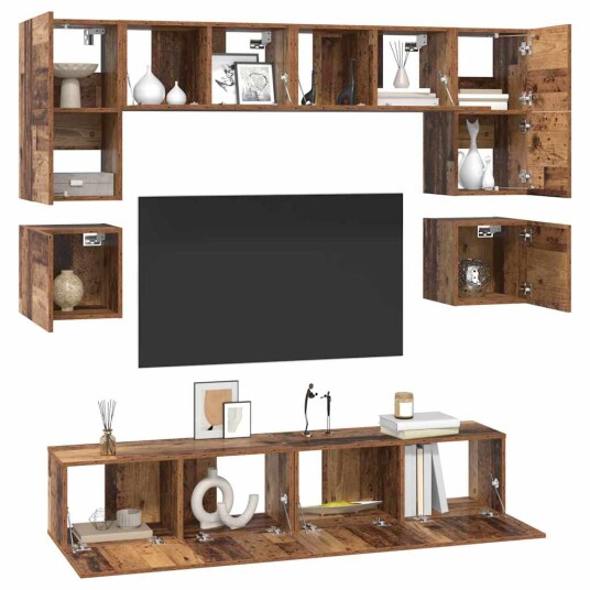 TV benksett 8 pcs Gammelt tre 80 x 30 x 30 cm Konstruert tre