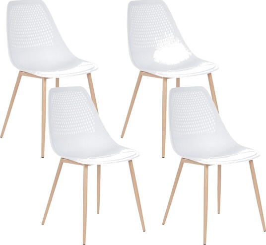 Matsalsstol Beliani Hazelton set om 4 Beige-Ljust Trä White -
