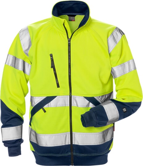 Fristads Sweatshirtjakke SHV i Varselgul og Marineblå - Hurtigtørkende Stretchmateriale