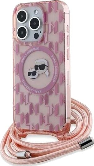 Karl Lagerfeld IML Crossbody Monogram Karl & Choupette Head MagSafe Case for iPhone 15 Pro Max - Pink