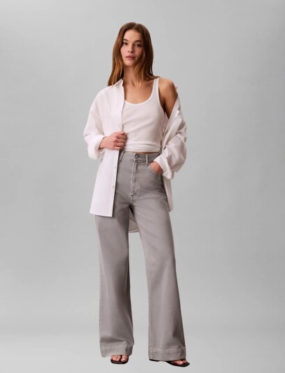 Calvin Klein Jeans Super High Rise Wide Leg Soft Gr Grey 29 x 32