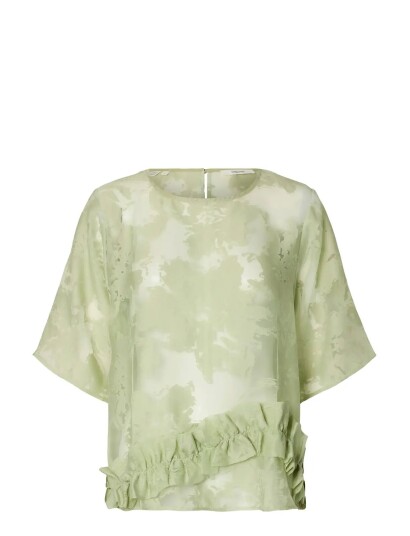 Selected Slflina Relaxed 2/4  Ruffle Top B Green 40