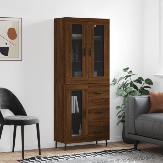 vidaXL Highboard brun eik 69,5x34x180 cm konstruert tre 8720845480387
