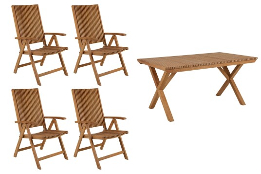 Brafab Julita spisegruppe 4 positionsstoler & spisebord 150x90 cm Teak