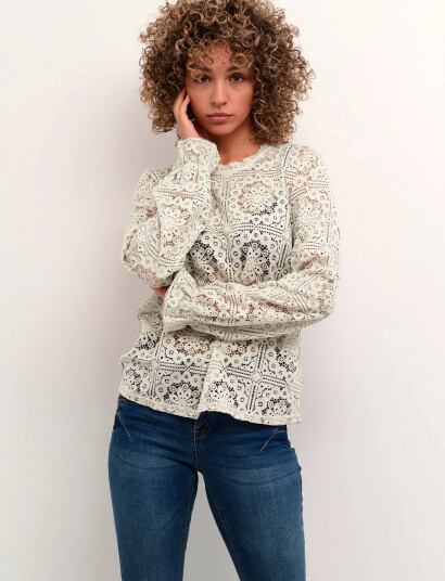 Cream Crtiley Lace Blouse - Pink - 44