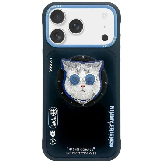 Nimmy MagSafe Mobildeksel Glasses Cool Cat for iPhone 17 Svart/Blå