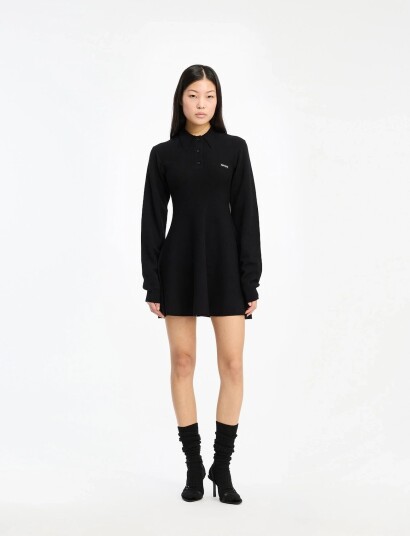 ROTATE Birger Christensen Slinky Knit Polo Dress Black M