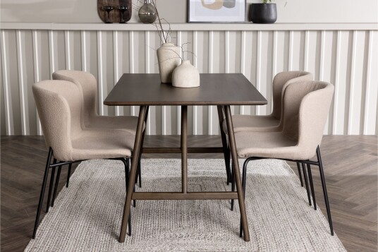 Venture Home Kaseidon Spisegruppe 120 cm Rektangulær med 4 Modesto Stoler Beige