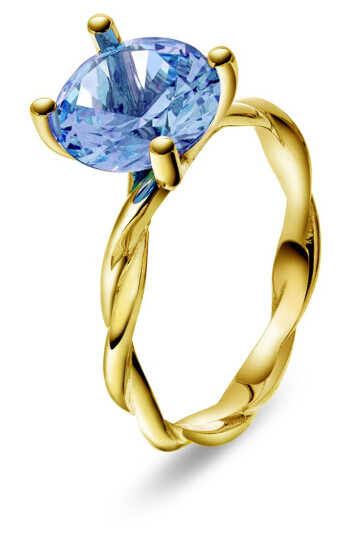 Pan Jewelry Drops, Ring i 585 gult gull med syntetisk akvamarin