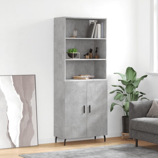 vidaXL Highboard betong grå 69,5x34x180 cm konstruert tre 8720845926403