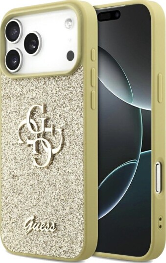 GUESS Fixed Glitter Big 4G Mobildeksel til iPhone 17 Pro Max - Gull