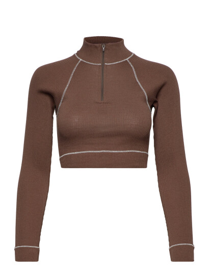 Barbara Kristoffersen by Rosemunde Short Turtle Zip T Shirt Brown XS Barbara Kristoffersen by Rosemunde Short Turtle Zip T Shirt Brown XS