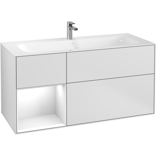 VILLEROY & BOCH FINION SERVANTSKAP 120 HVIT MATT LAKK EMOTION-LYS, VENSTRESTILT HVIT HYLLE VILLEROY & BOCH FINION SERVANTSKAP 120 HVIT MATT LAKK EMOTION-LYS, VENSTRESTILT HVIT HYLLE