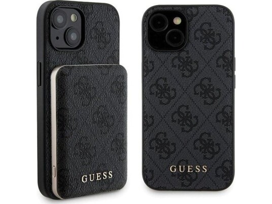 Deklas Rinkinys Guess Gubpm5p15s4gemgk Iphone 15 6.1" Hardcase + Powerbank 5000Mah Magsafe Juoda/Juodas 4G Metal Logo