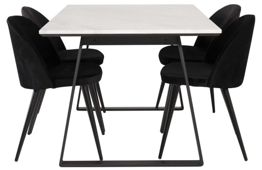 Venture Design Estelle & Velvet spisegruppe Hvit/svart 4 st stoler & bord 140 x 90 cm